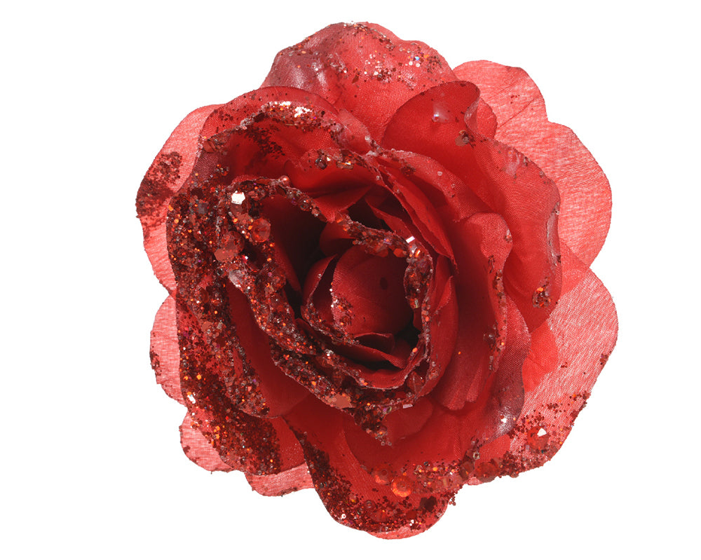 Kaemingk Rose On Clip Polyester Glitters