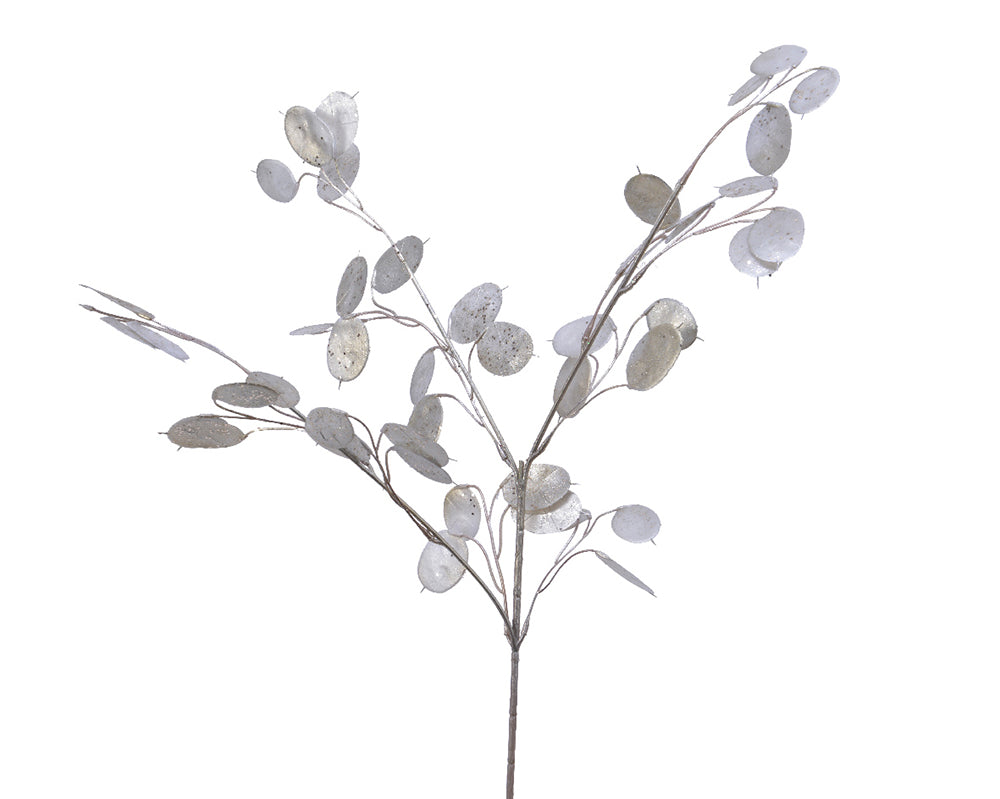 Kaemingk Spray Silver Dollar On Stem With Glitter With Gold Wash