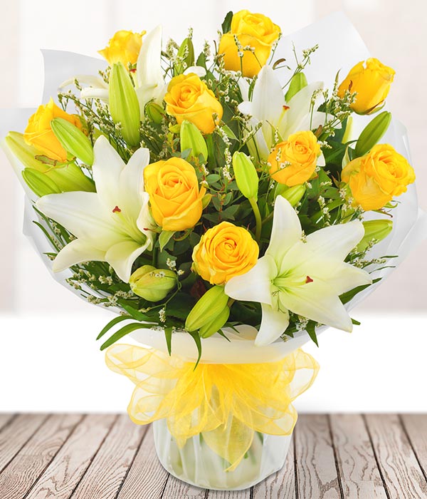 Yellow roses & white lilies