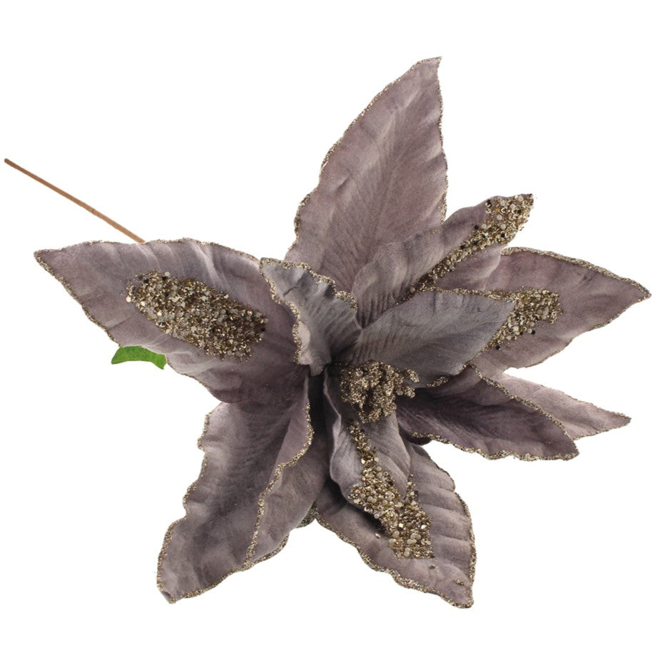 Sage Decor Velvet Grey Poinsettia (70cm)