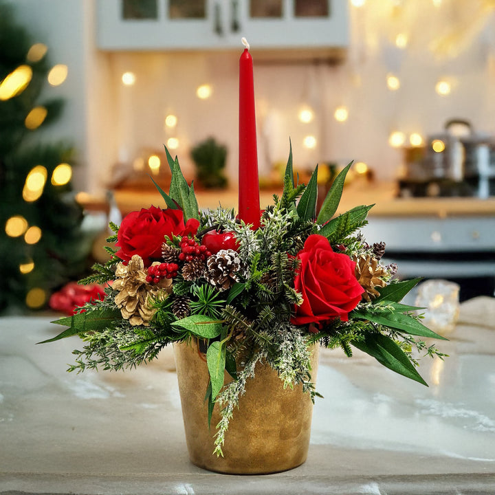 Rosy Candlelit Charm Arrangement