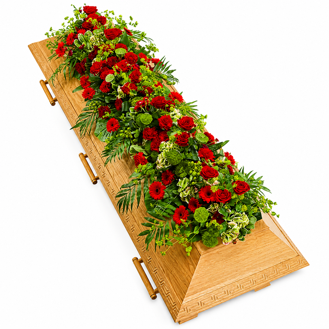 Red and Green Casket Spray