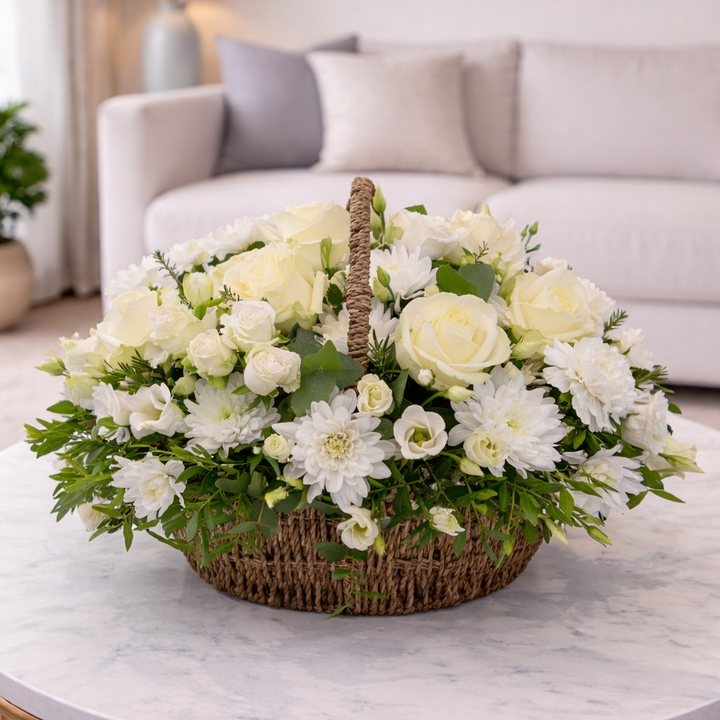 WHITE BASKET ARRANGEMENT