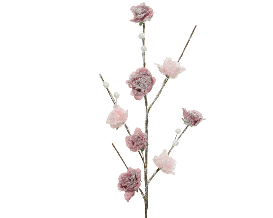 Kaemingk Spray With Rose And Frozen Pearls Pink