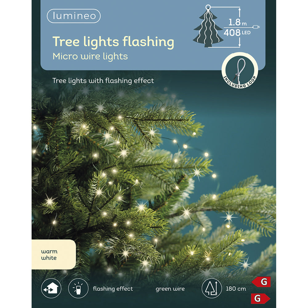 Kaemingk Micro LED Warm Green Flashing Tree Bunch Lights (180cm)
